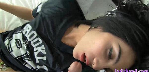  Ladyboy cutie from Thailand POV blowjob and handjob action